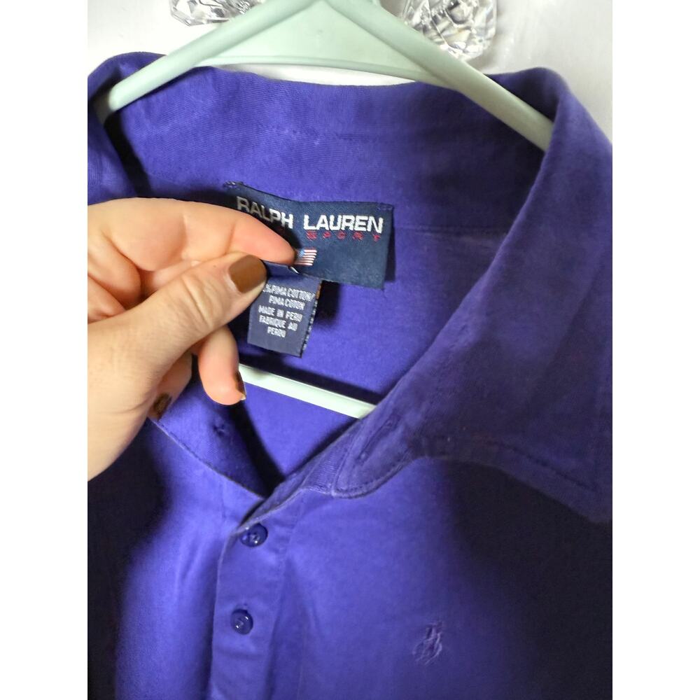 Vintage Y2K Ralph Lauren Polo Sport Purple Cotton Long Sleeve Polo Shirt Small - Picture 5 of 7